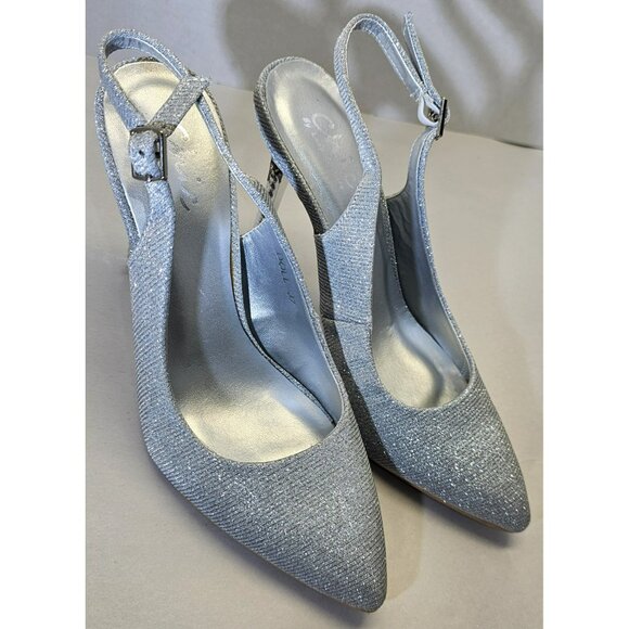 Chic By Lady Couture Doll Silver Shimmer Pointed Toe Slingback Kitten Heels Sz7 - Picture 6 of 16